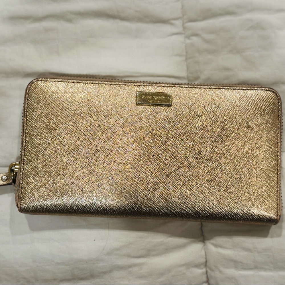 kate spade Gold Wallet with Zipper Closure and Textured Finish